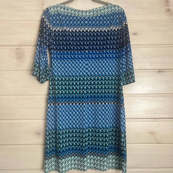 Donna Morgan Shift Dress Blue/Green Lightweight Size 8 Short Sleeve Preppy Work - Picture 1 of 10